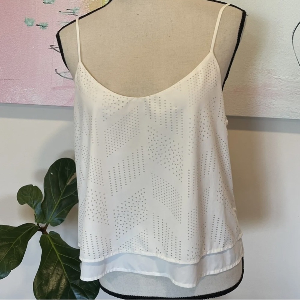 Athleta Ivory White Laser Cut Perforated Cropped Tank Top Spaghetti Strap L